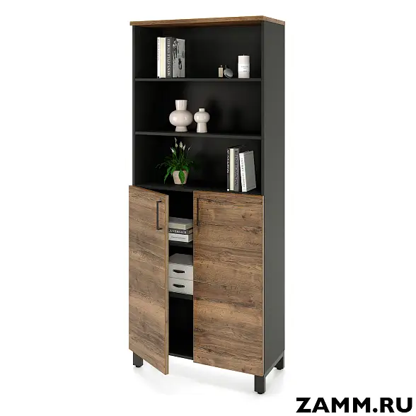 Шкаф ZAMM распашной 6 полок, 2 двери, 3 полки закрыты, 3 полки открыты (Ш:900, Г:414, В:2270)