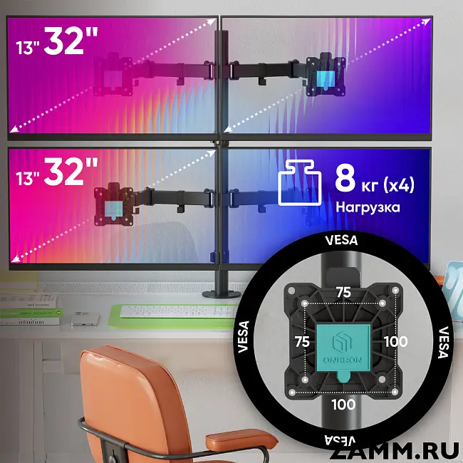 Кронштейн для монитора ONKRON D421E 13"-32" настольный
