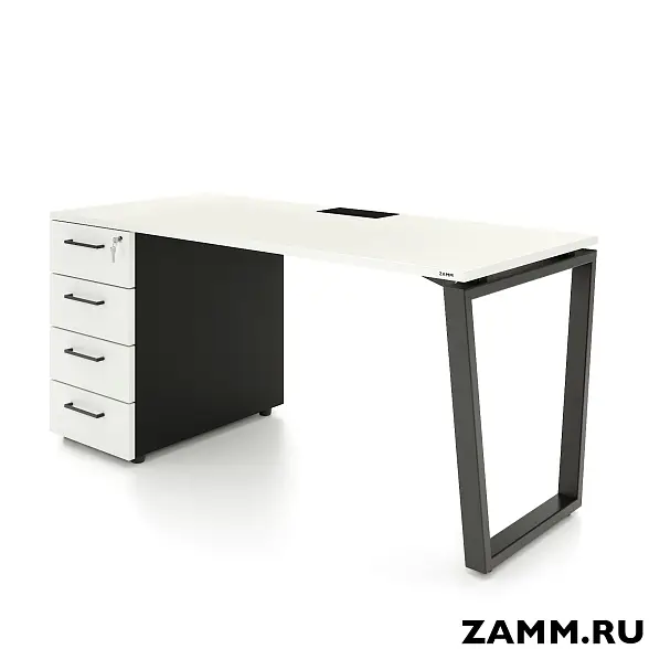 Стол письменный Ирис Т4 с тумбой 4 ящ. (Тип 2) с лючком для пр-дов (Д-039), кабель-каналом (Д-041)